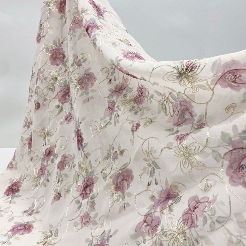 Vải Voan Cao Cấp Thêu Họa Tiết Phong Cách Trung Hoa Dùng May Váy / Sườn Xám 1.5m * 1m