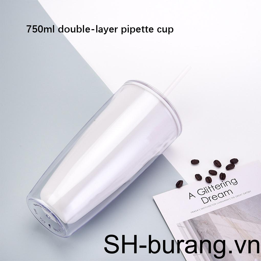 Cốc Uống Cà Phê 750ml Bằng Nhựa Hai Lớp Có Nắp Kèm Ống Hút Kiểu Dáng Đơn Giản Dùng Khi Đi Du Lịch