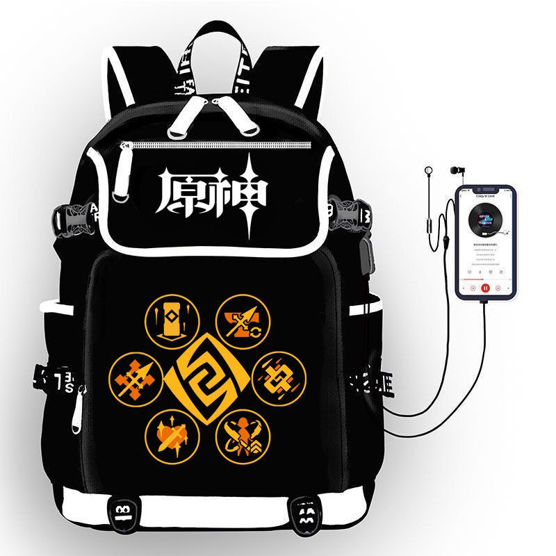 Ban Đầu Thần Chung Tên Schoolbag Fengyuan Wanye God Li Qi Bell Heart off Walnut Nam Nữ Trung Học Cơ 