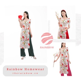 Bộ áo dài cách tân [Áo + Quần] hoa văn du xuân tết 2023 BST Niên Hoa Như Ý Rainbow Homewear