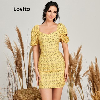 819 VN Delisted Đầm Lovito tay phồng phối màu thời trang phong cách vintage boho L14E006 (Vàng)