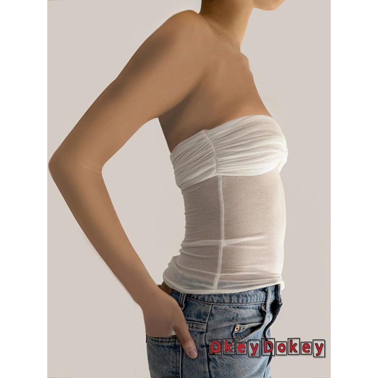 Áo Ống Xếp Ly Hở Vai Xuyên Thấu y2k Thời Trang Mùa Hè Cho Nữ