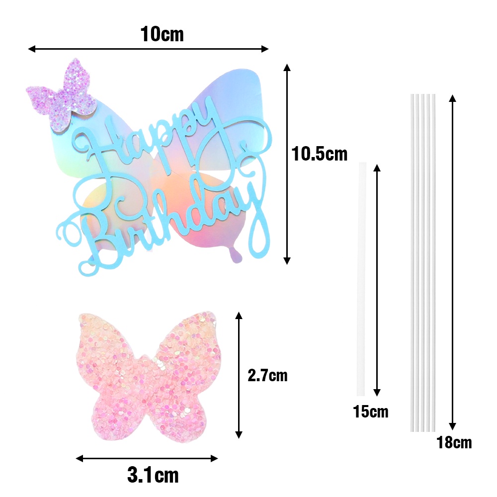 Set 1 / 5 Que Cắm Trang Trí Bánh Hình Bướm Màu Laser Dễ Thương Sáng Tạo DIY