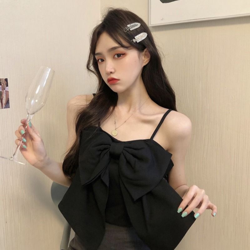 Áo Hai Dây Dệt Kim Đính Nơ Thời Trang Mùa Hè Hàn Quốc Cho Nữ