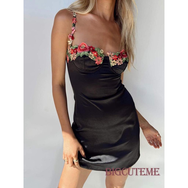 Đầm Ngắn Hai Dây Hở Lưng In Họa Tiết Hoa 3D Thời Trang Mùa Hè Dành Cho Nữ