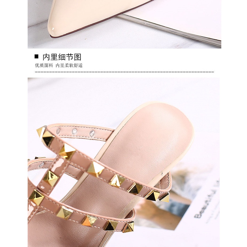 Giày Cao Gót Da Bóng Mũi Nhọn Đính Đinh Tán Thời Trang Cho Nữ