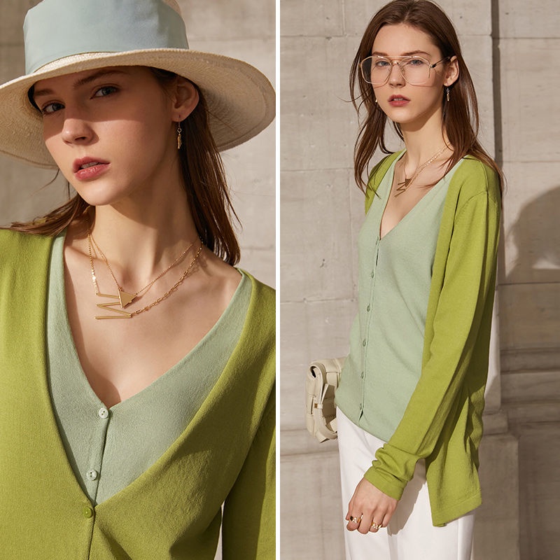 Áo Khoác Len Giả Hai Mảnh Mềm Mại Thoải Mái Thiết Kế Cổ Chữ V Dáng Ôm