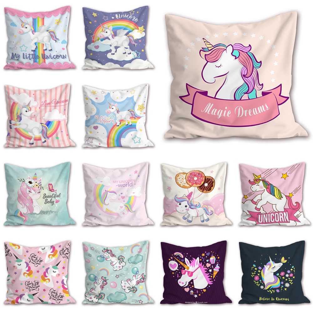 Vỏ Gối Polyester Một Mặt In Hình Kỳ Lân Hoạt Hình Dễ Thương Trang Trí Nhà Cửa / Xe Hơi