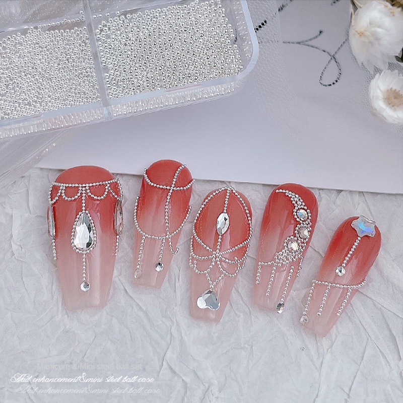 Bộ trang sức nghệ thuật làm móng bằng thép bóng nhỏ / Khâu trang sức chuỗi hạt vàng và bạc