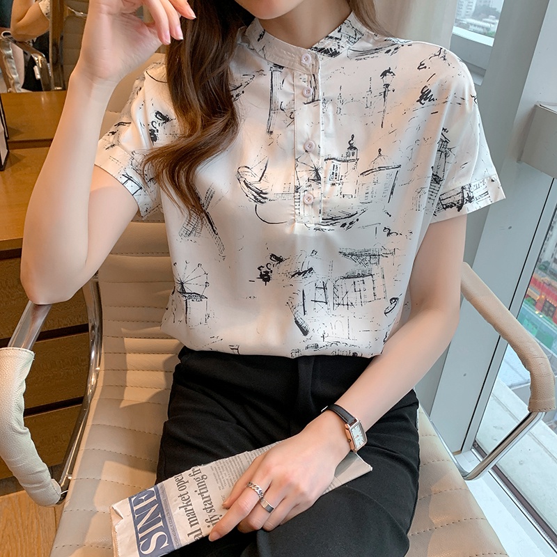 Áo Sơ Mi Voan Ngắn Tay In Họa Tiết Xinh Xắn Theo Phong Cách Mùa Hè