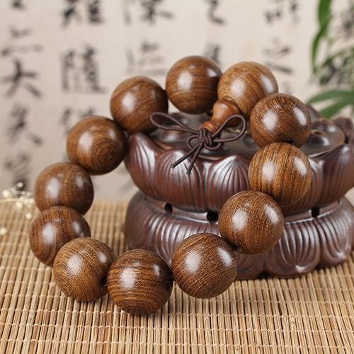 Vòng Tay Chuỗi Hạt Gỗ Đàn Hương 9T Màu Vàng Đồng Phong Cách Phật Giáo