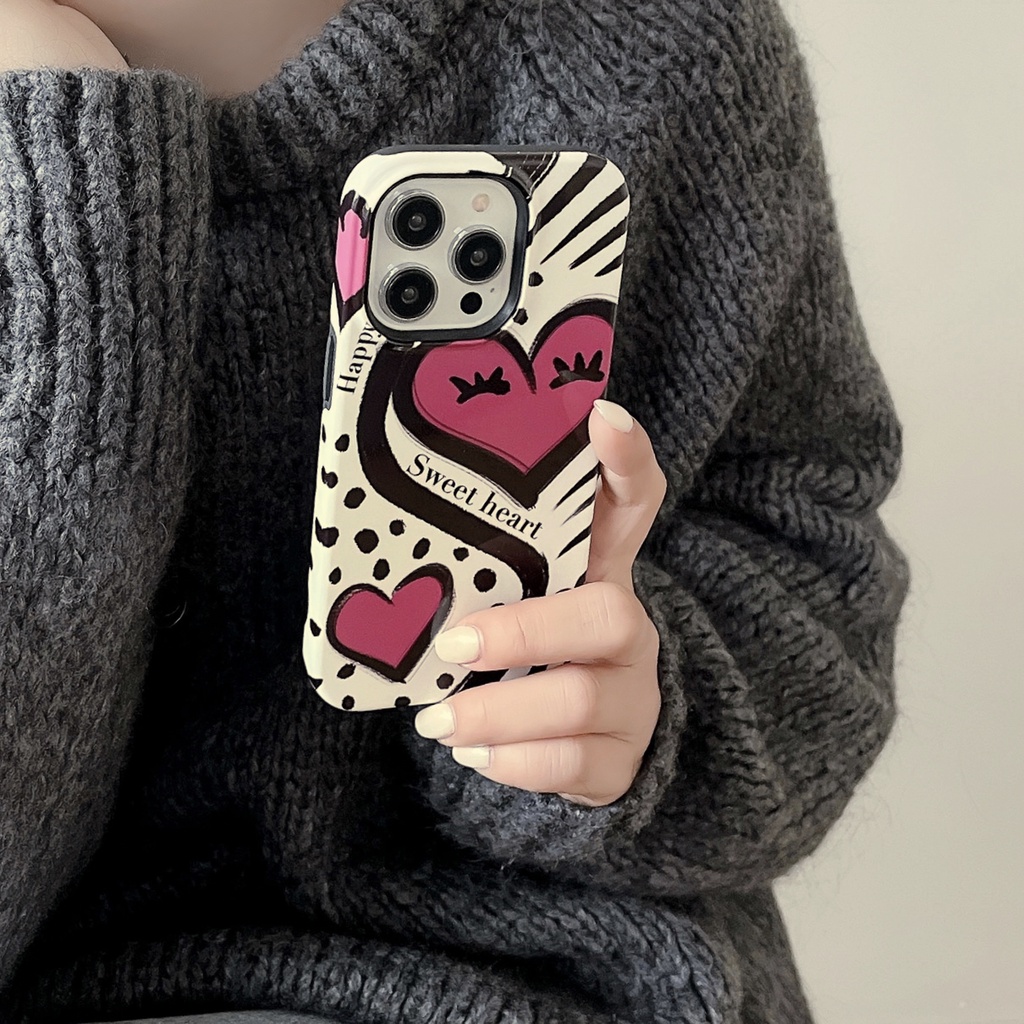Ốp Điện Thoại TPU PC Silicon Chống Rơi Chống Sốc Hình Trái Tim Màu Đen Cho iPhone 14 13 12 11 Pro Max