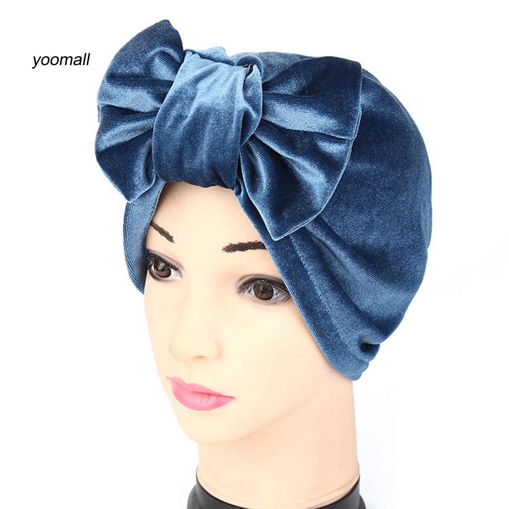 Mũ Trùm Đầu Vải Nhung Co Giãn Màu Trơn Thắt Nơ Có Thể Tháo Rời