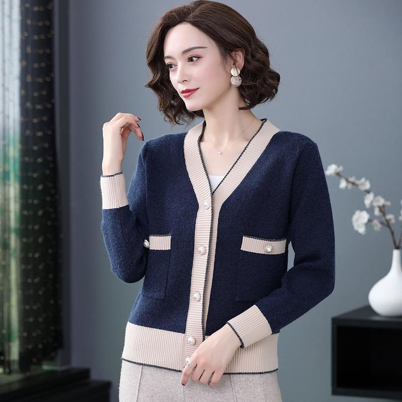 Áo cardigan Dệt Kim Tay Ngắn Phong Cách Hàn Quốc Mới Cho Phụ Nữ Trung Niên