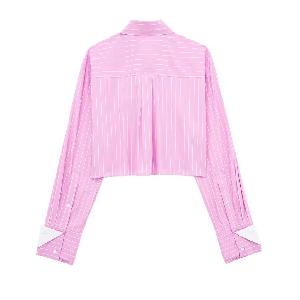 Áo Sơ Mi Lụa Cổ POLO Kẻ Sọc 24 Sọc Trắng Hồng Thời Trang Zara Cao Cấp Cho Nữ 2665103 046