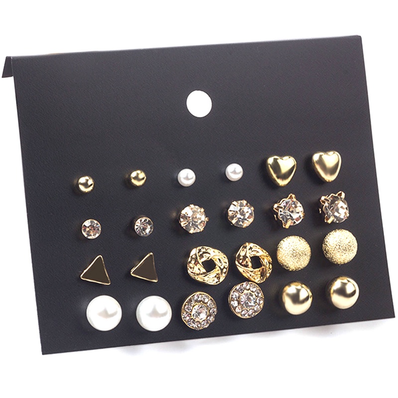 Set 12 Đôi Khuyên Tai Đính Hạt Giả Ngọc Trai Mới