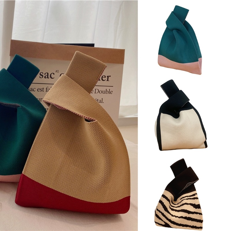 Túi Xách Tay Bằng Vải Dệt Kim Họa Tiết Kẻ Sọc Nhiều Màu Sắc Thời Trang Mùa Hè Dành Cho