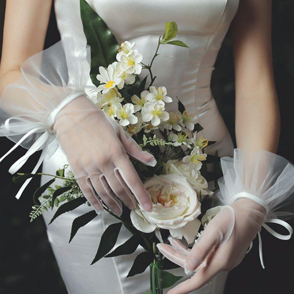 Găng Tay Vải Tuyn Thắt Nơ Xinh Xắn Cho Cô Dâu