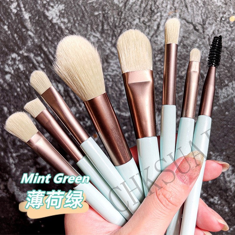 Bộ 8 cọ trang điểm HUAQING mini màu pastel có túi đựng tiện lợi