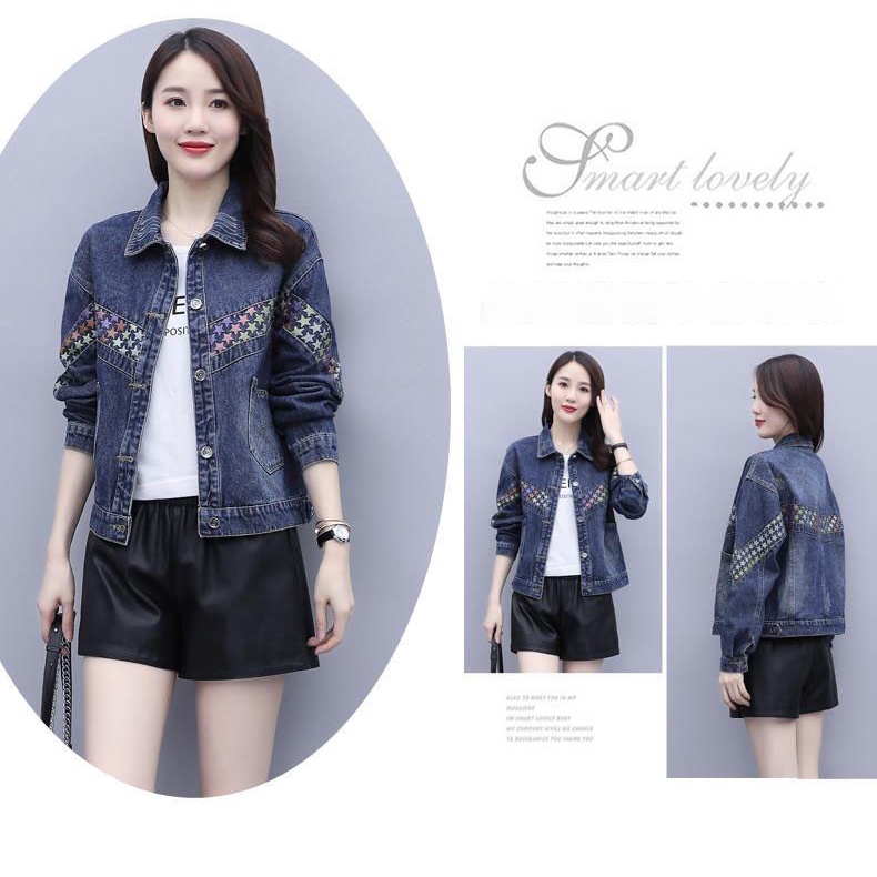 Áo Khoác Jean Dáng Rộng Họa Tiết Ngôi Sao Năm Cánh Nhiều Màu Sắc Retro Thời Trang