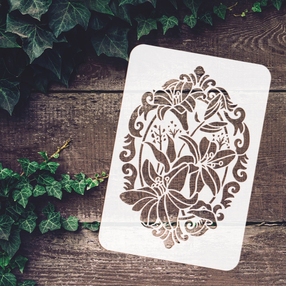 1 Khuôn Vẽ Bằng Nhựa Kích Thước Lớn 297x210mm Họa Tiết Hoa Có Thể Tái Sử Dụng