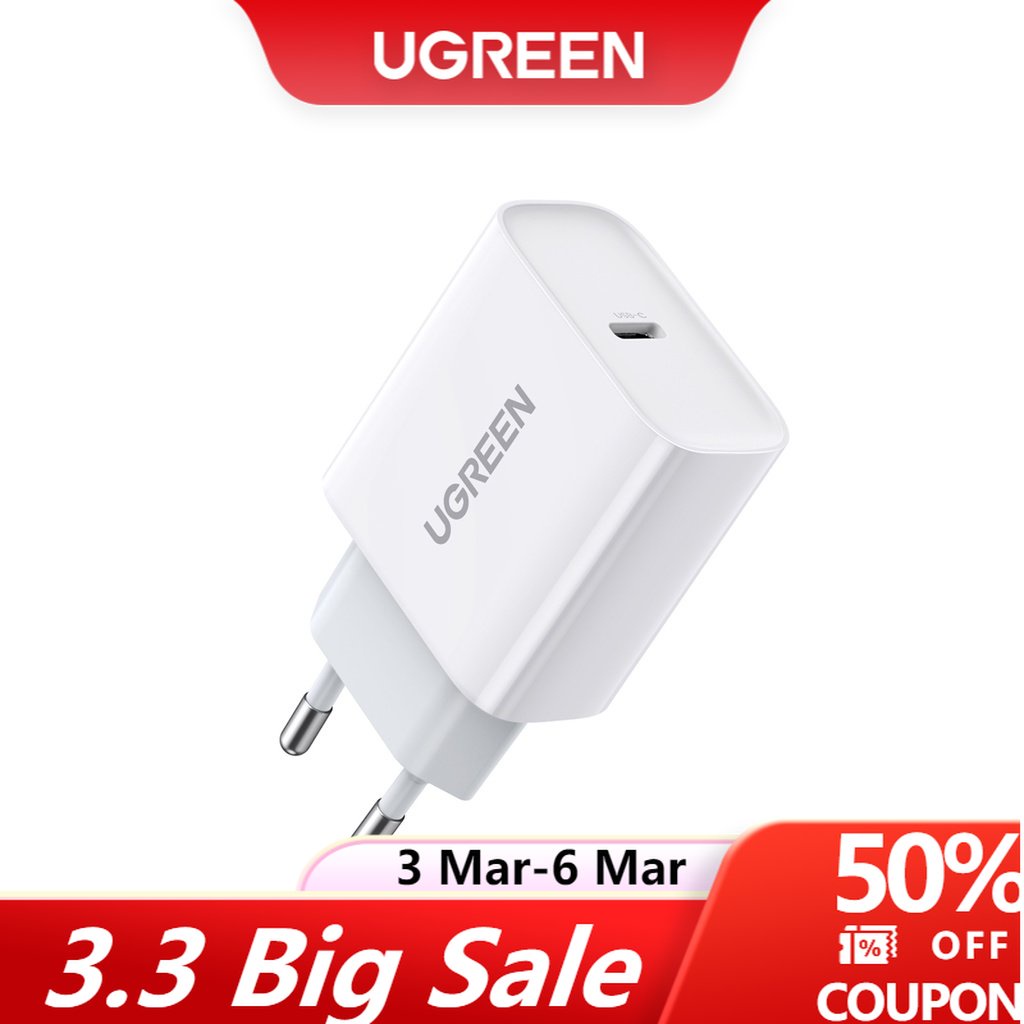 Củ Sạc Nhanh UGREEN USB 4.0 3.0 20W PD Cho Hệ Điều Hành iOS 12 11 X XS XR 8