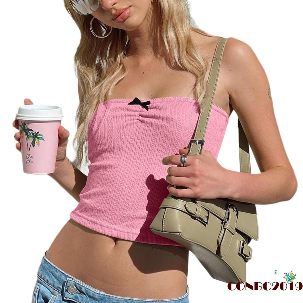 Áo Ống Màu Trơn Đính Nơ Hở Lưng Thời Trang Mùa Hè Cho Nữ