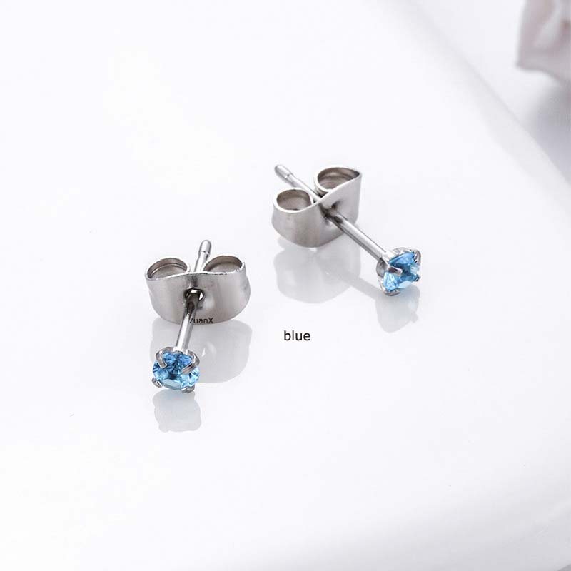 Set 2 Khuyên Tai Tròn 4 Vòng 3 / 4 / 5mm Bằng Thép Không Gỉ Đính Đá Zircon Nhiều Màu Sắc