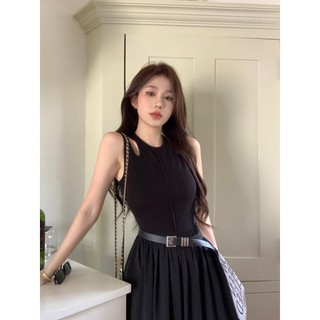 Hàng Mới Về [Hàng Mới Về] Đầm Dài Dệt Kim Sát Nách Dáng Ôm Màu Đen Nhẹ Nhàng Phong Cách Hong Kong Thời Trang Xuân Hè Cho Nữ