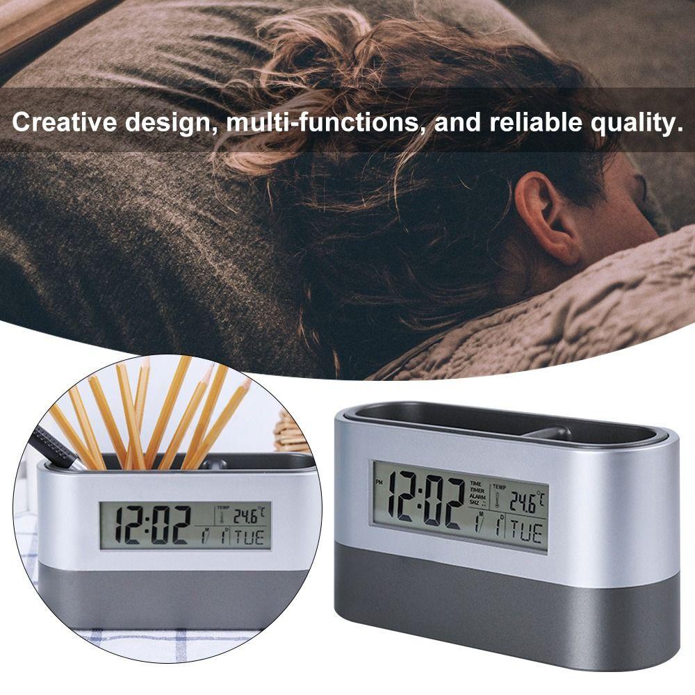 WTTLE Giá Đỡ Bút Chì Đồng Hồ Báo Thức Để Bàn Đa Năng Tiện Dụng