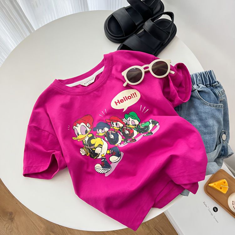~ Áo Thun Cotton Tinh Khiết Tay Ngắn Thoáng Khí In Hình Hoạt Hình