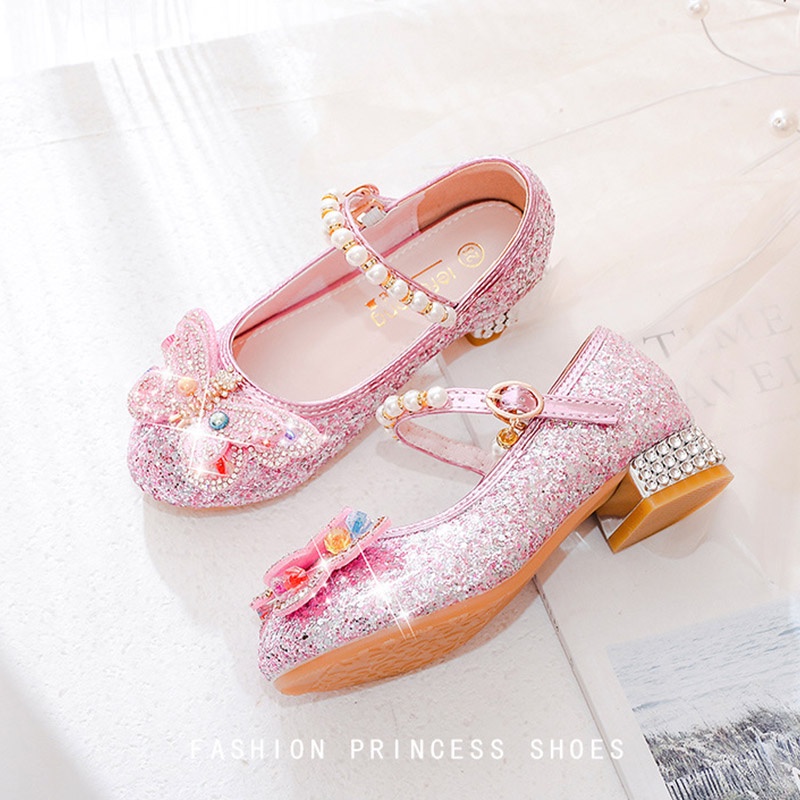 Bololo Dép Cao Gót Đính Pha Lê Họa Tiết Bướm Xinh Xắn Thời Trang Cho Bé Gái