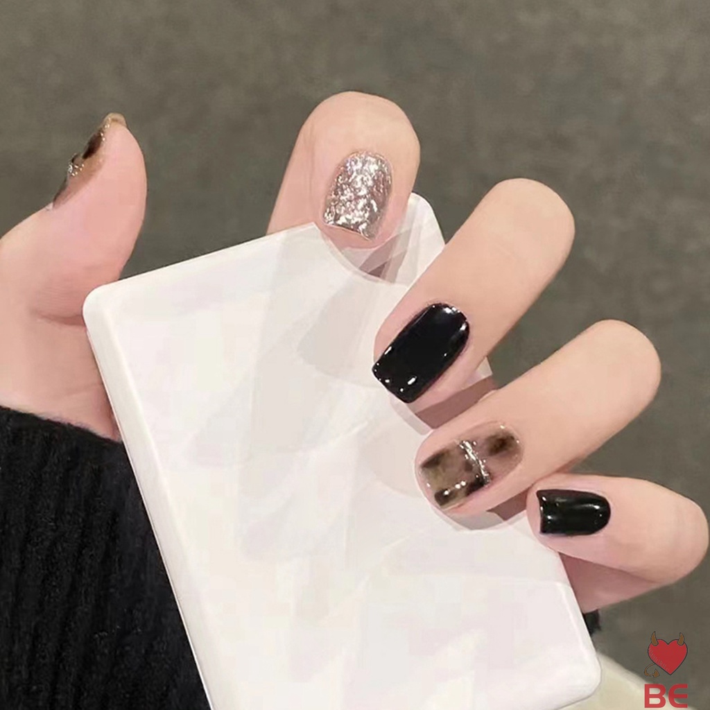 Móng tay giả YADORNOS dáng ngắn màu đen thân thiện với môi trường có thể tái sử dụng cho người mới bắt đầu