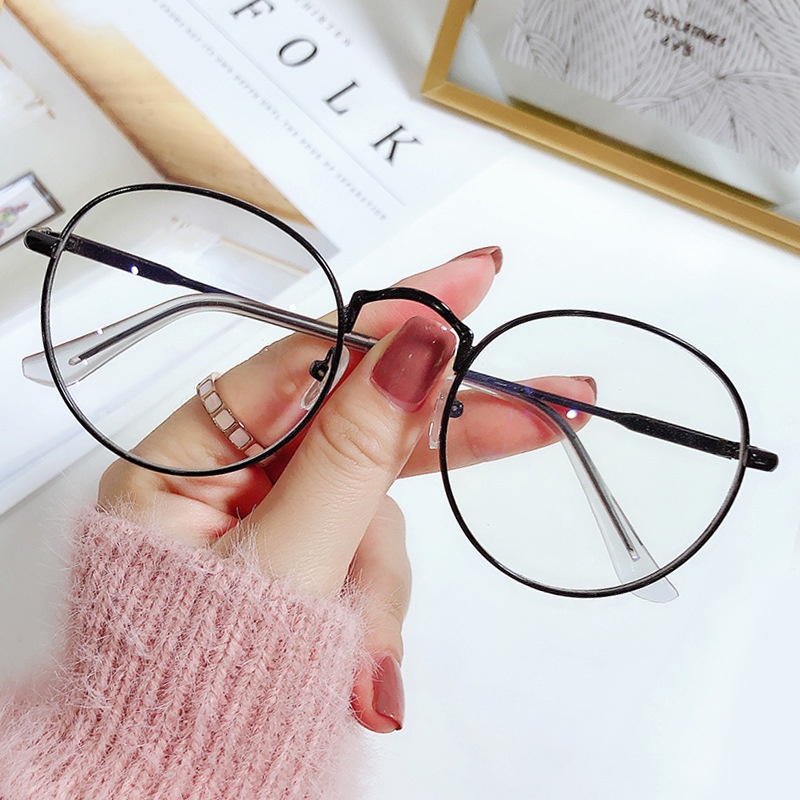0~-600° Kính Chống Ánh Sáng Xanh Gọng Kim Loại Xoay Tròng Cho Nữ