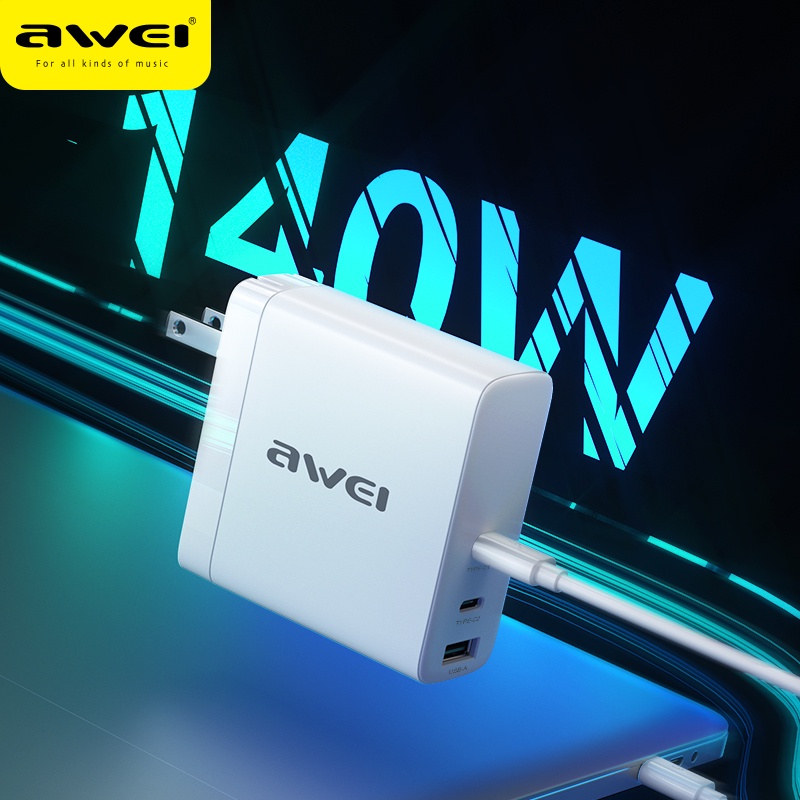 Củ Sạc Awei PD21 US Plug PD 140W 3 Cổng USB-A Và Type-C