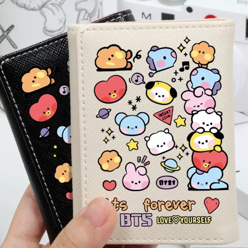Ví Ngắn Gập Ba In Hình BTS Hoạt Hình Dễ Thương Cho Nữ