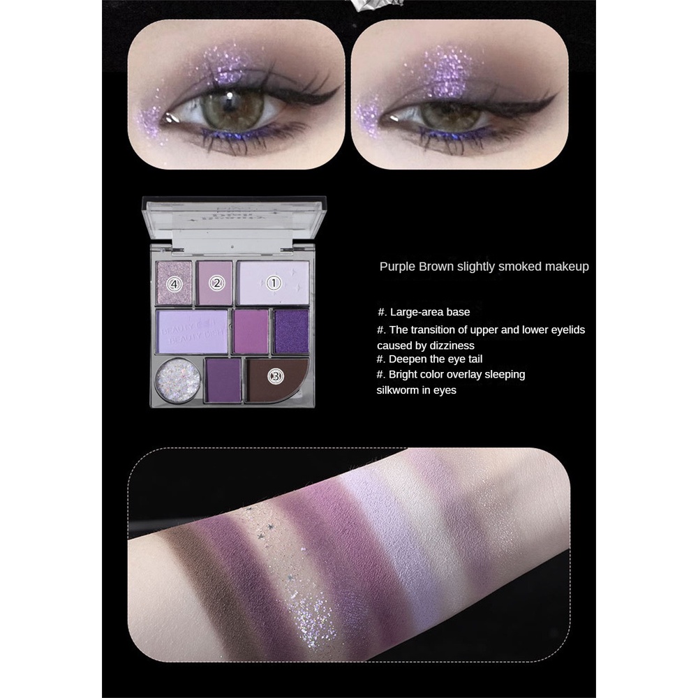 Bảng Phấn Mắt 9 Màu Lì / Nhũ Ngọc Trai / Xanh Lá Retro Lâu Trôi Biya