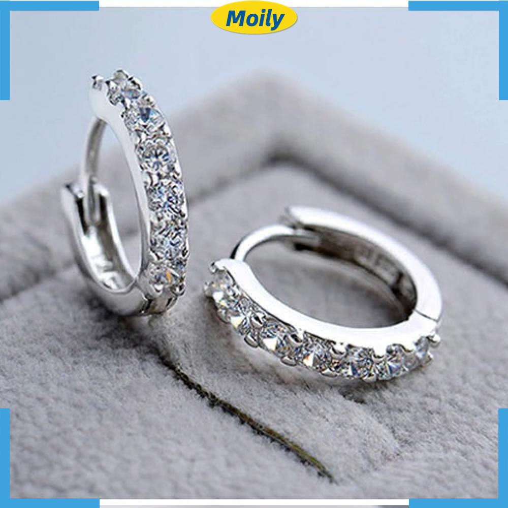 Khuyên Tai Tròn Mạ Bạc Đính Đá Nhân Tạo Thời Trang Dành Cho Nữ