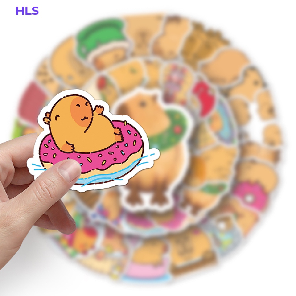 [HLS] 50Pcs Cartoon Capybara Stickers Cute Waterproof Animal Sticker Suitcase Decal