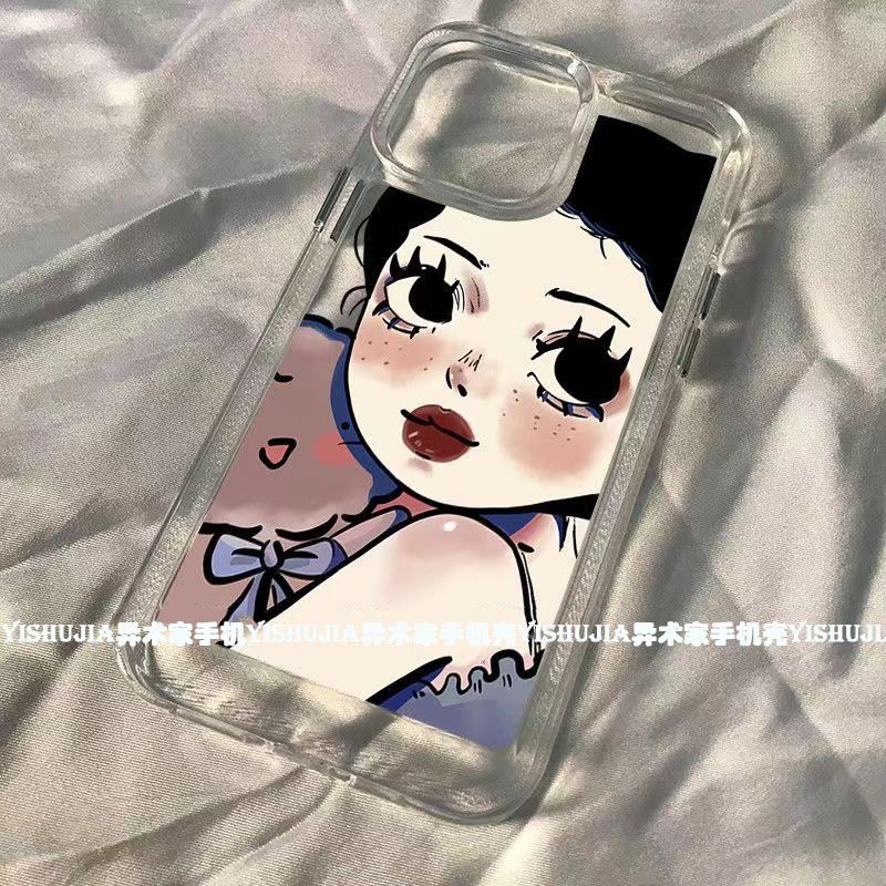 ✅Ốp Điện Thoại Mềm Họa Tiết Cô Gái Mắt To Dễ Thương Cho iPhone 14 13Promax 12Pro 11 X Xr Y6SK