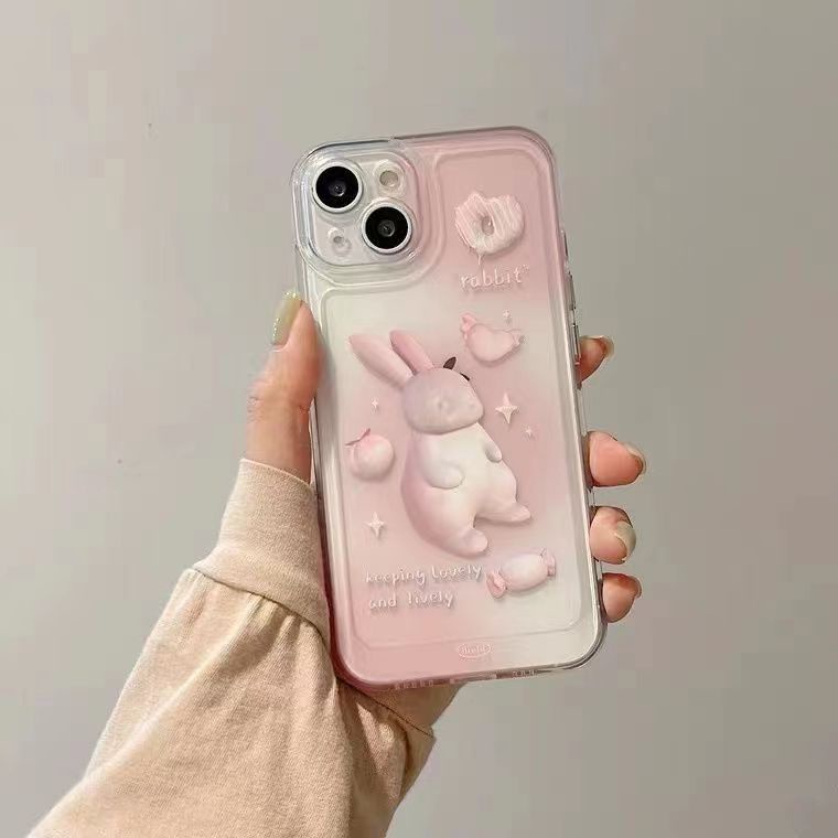✅Ốp Điện Thoại Mềm Họa Tiết Thỏ Màu Hồng Bảo Vệ Toàn Diện Cho iPhone 14 13promax 12 11pro xr xs 7 8plus PZ7A
