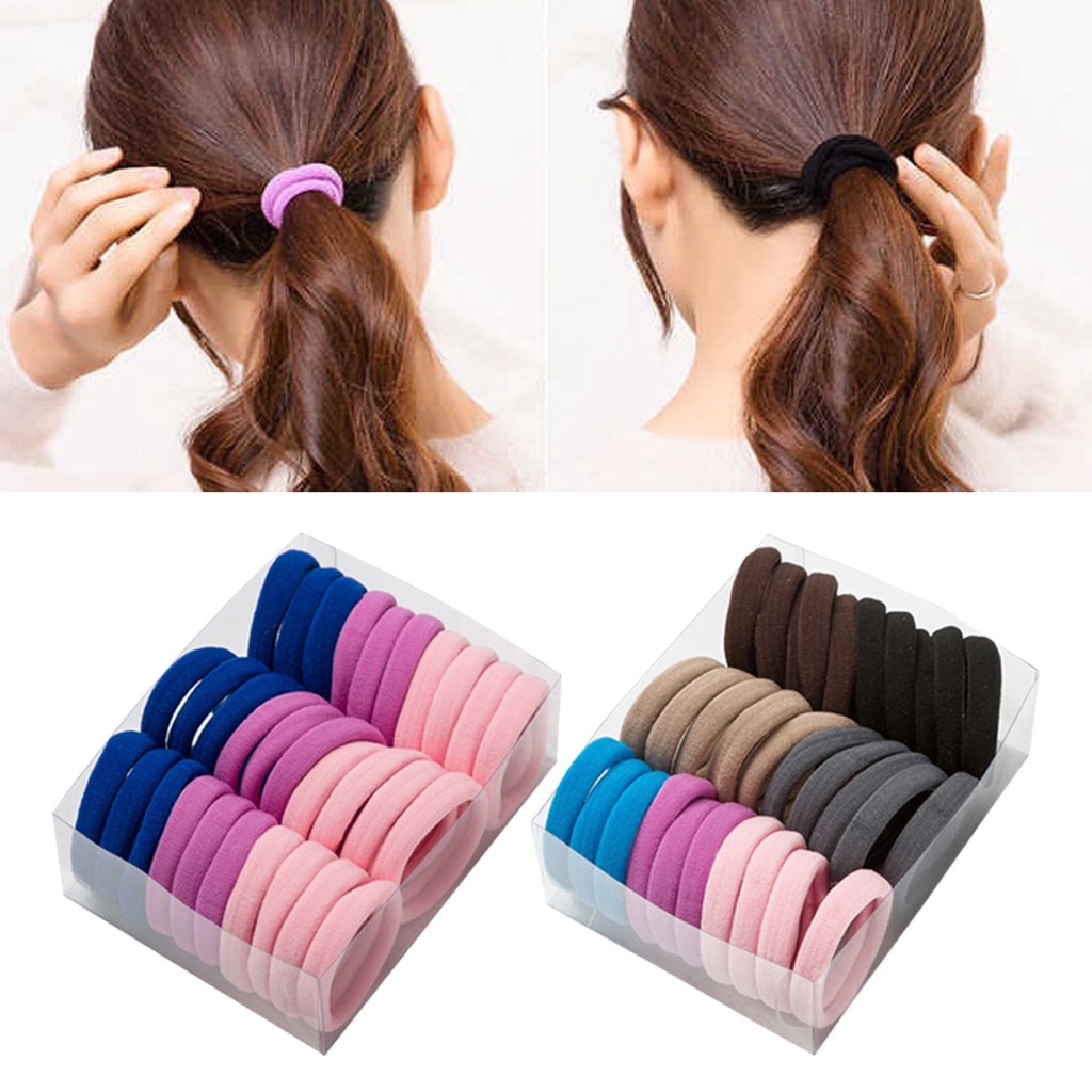 Set 30 Dây Cột Tóc Co Giãn Chống Rơi Thiết Kế Đơn Giản