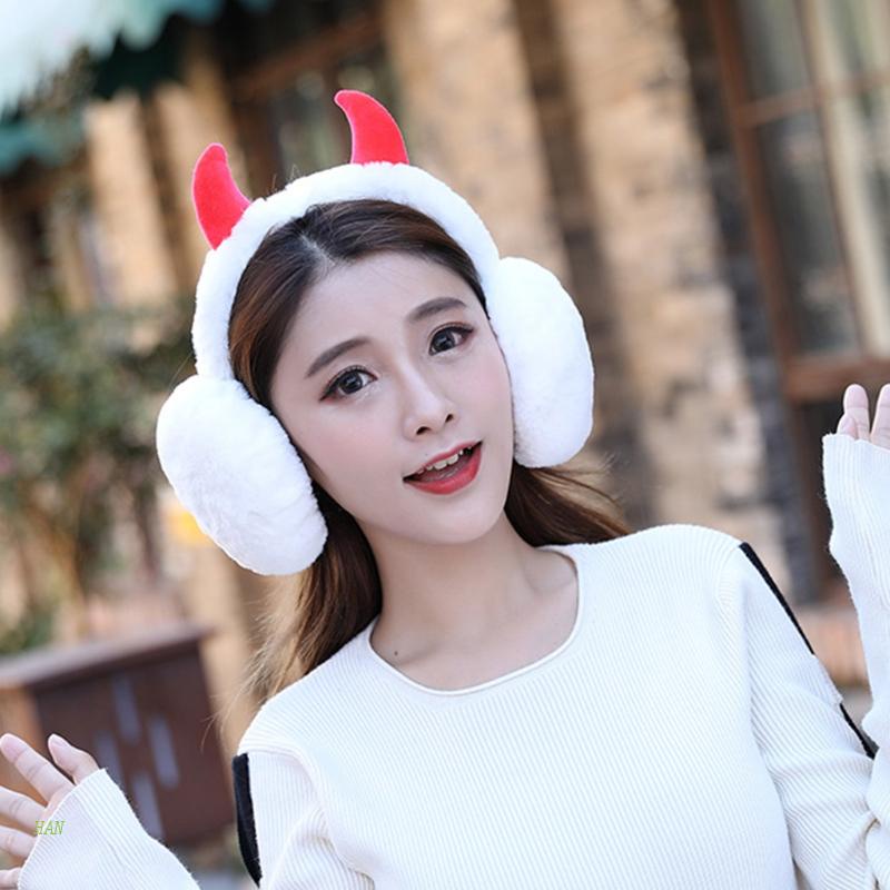 Han Tai Nghe Chụp Tai Vải Lông Giữ Ấm Mùa Đông Hình Sừng Có Thể Điều Chỉnh Hình Dạng Gập Lại Giá