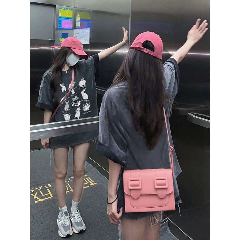 Áo thun NRVP 100% cotton tay ngắn dáng suông in họa tiết hoạt hình phong cách Hàn Quốc cho nữ