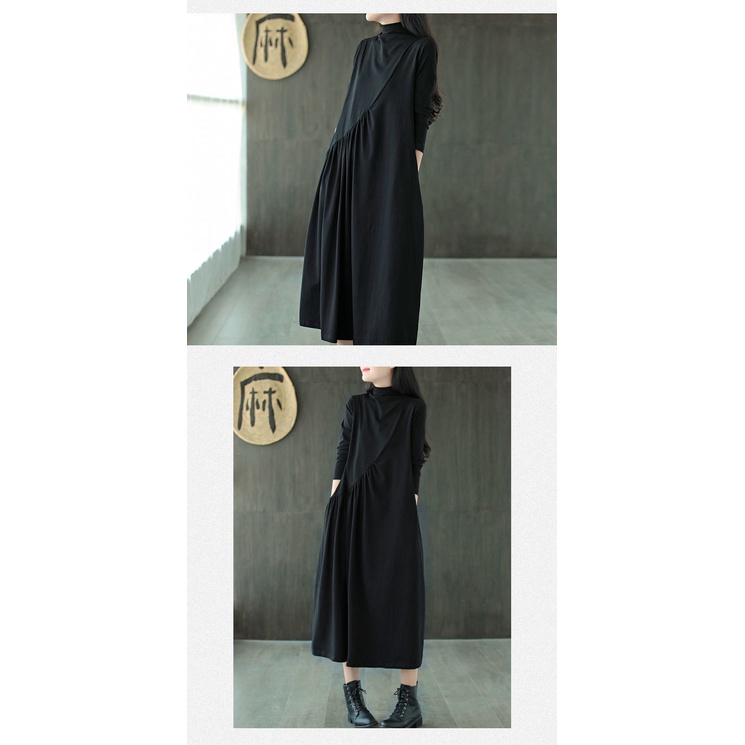 Đầm Dài Tay Cỡ Lớn Thiết Kế Giản Dị Phong Cách Retro