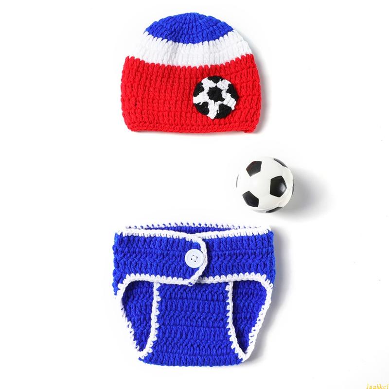 Set 3 Món Gồm Nón + Quần Short + Bóng Đá Làm Phụ Kiện Chụp Ảnh Cho Bé Sơ Sinh