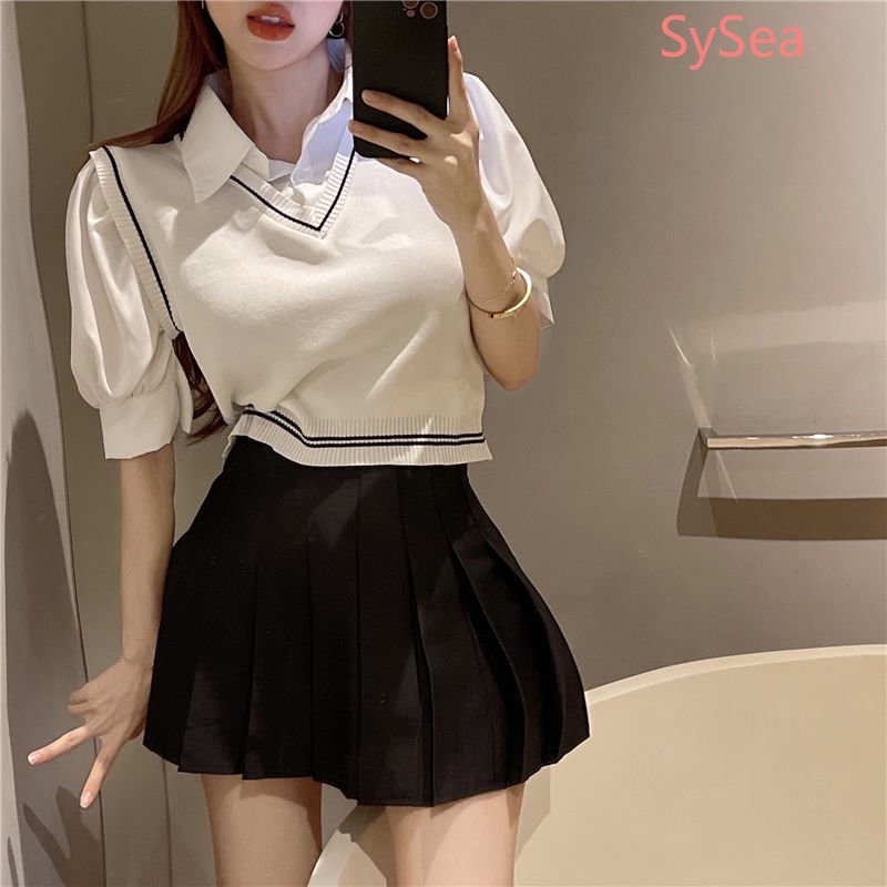 Áo Dệt Kim Tay Phồng Cổ Bẻ Thời Trang Mùa Hè Cho Nữ