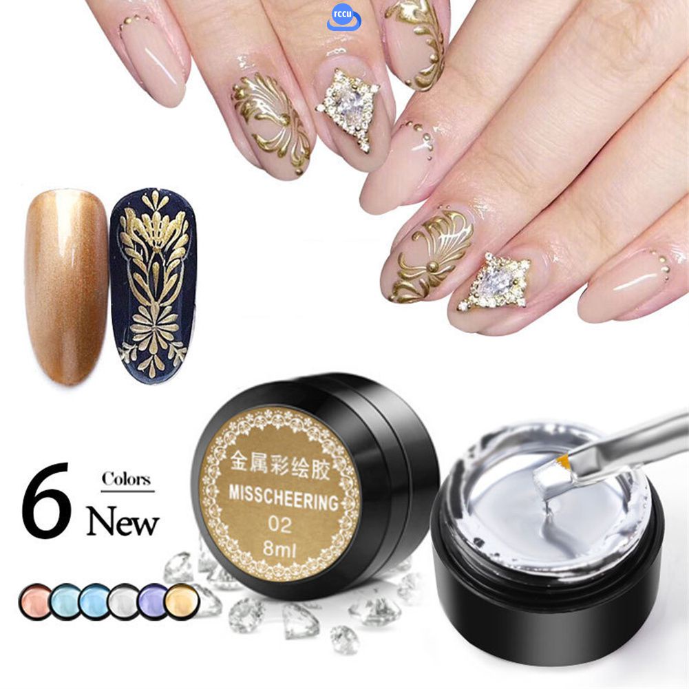 Móng Tay Nghệ Thuật Màu Kim Loại Kéo Dây Móc Cạnh Sơn Keo Tráng Gương Bạc Sơn Móng Tay Cho Cửa Hàng Nail Rccu