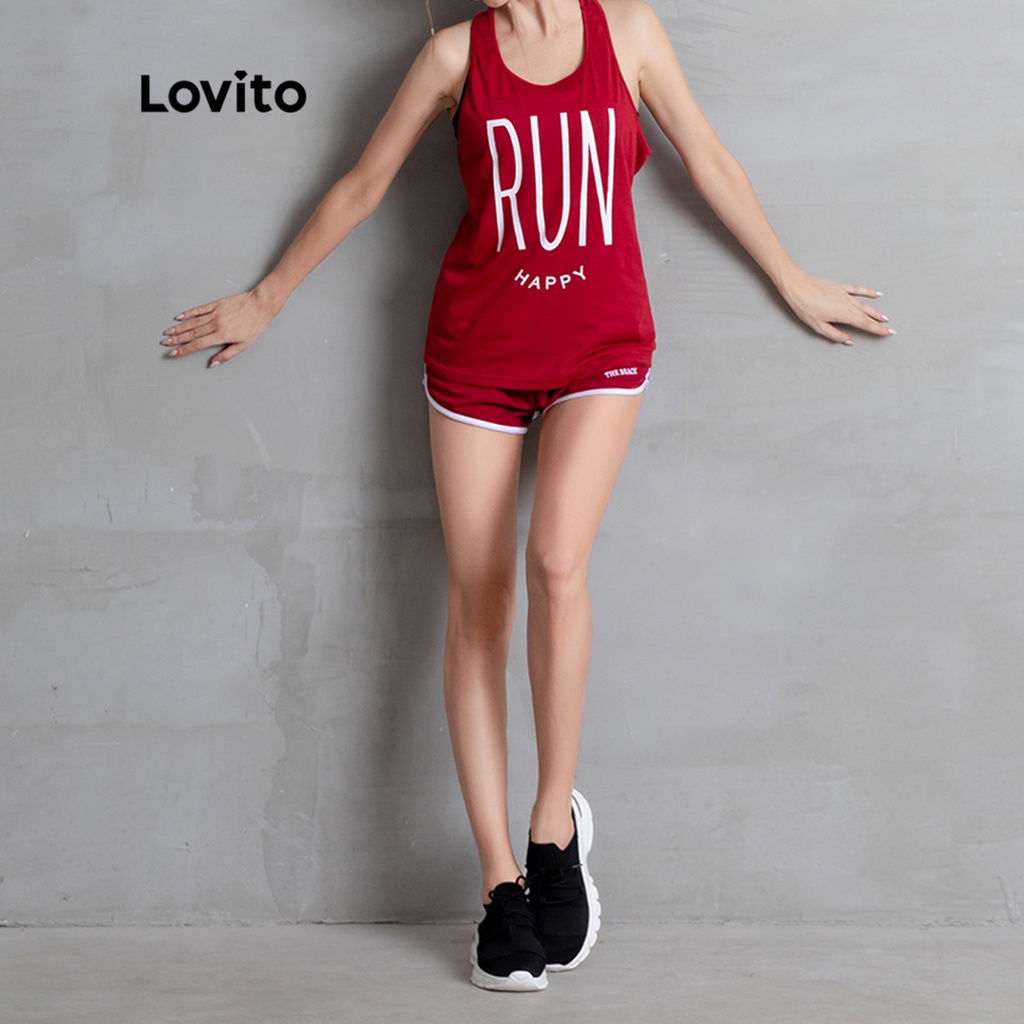 Áo Không Tay Thể Thao Lovito In Chữ Nhanh Khô blokecore L05043 (đỏ đô)