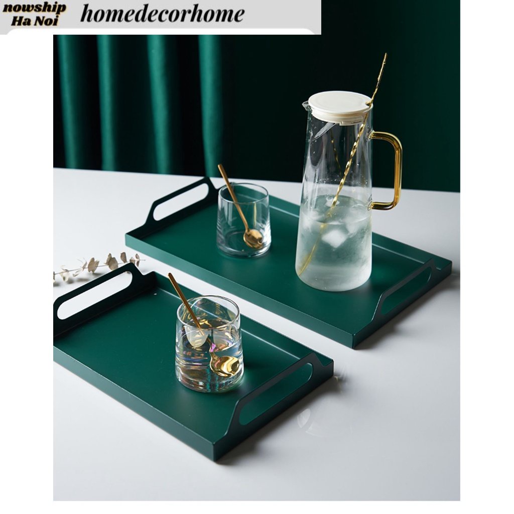 Đồ decor xuất dư Khay kệ đựng ấm chén cốc tách ly bình nước bằng inox sơn tĩnh điện đẹp cao cấp xanh